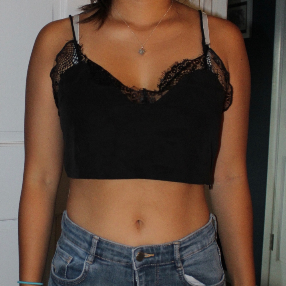 black lace crop top